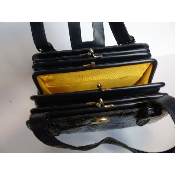 Vintage 1960's Blue Alligator Handbag Made In Italy Gold Tone Hardware - Picture 10 of 10